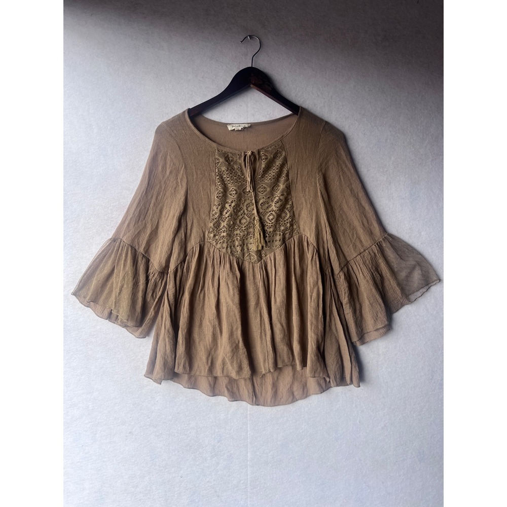 Boho Brown Lace Blouse Western Coastal Cowgirl Fairy Cottagecore Y2K Indie